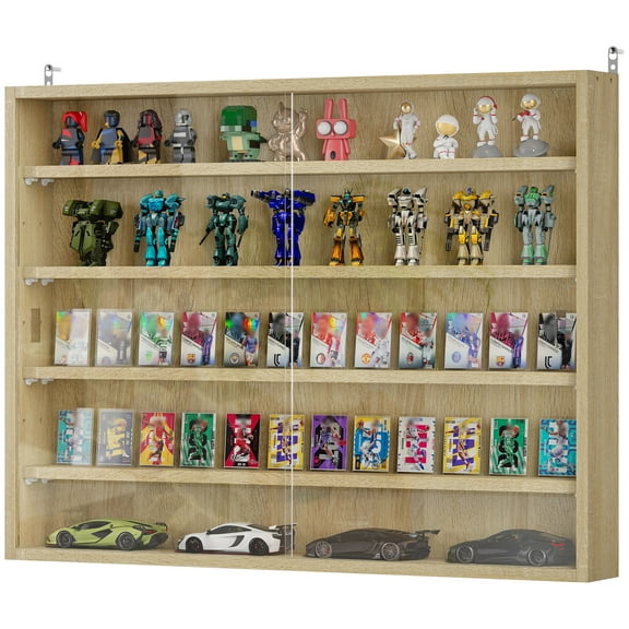 HOMCOM 5-Tier Display Cabinet Glass Cabinet with 4 Adjustable Shelves, Oak