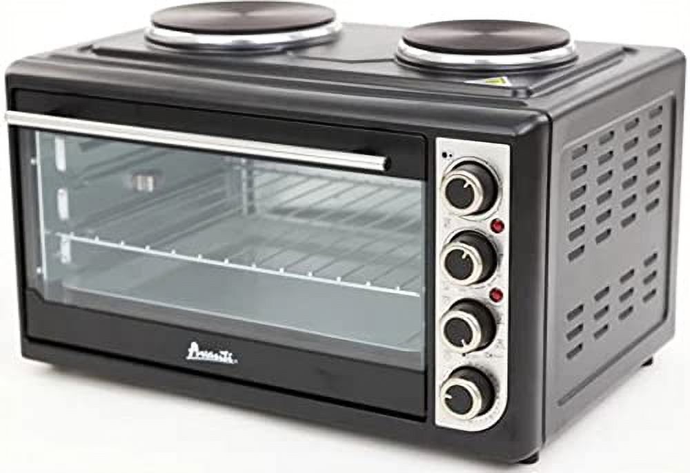 Avanti Portable Oven Multi-Function with Convection Rotisserie and Dual Burner Cooktop, 60 Minute Timer and Auto Shut-Off, 1.4 Cu.Ft., Black