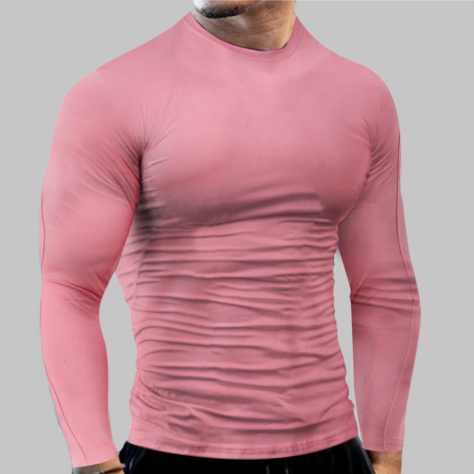 Wozhidaose Compression Shirts for Men Fitness Sports Long Sleeve T Shirt  Round Neck Solid Tight Elastic Bottoming Top Comfort Colors Tshirt Beige L  