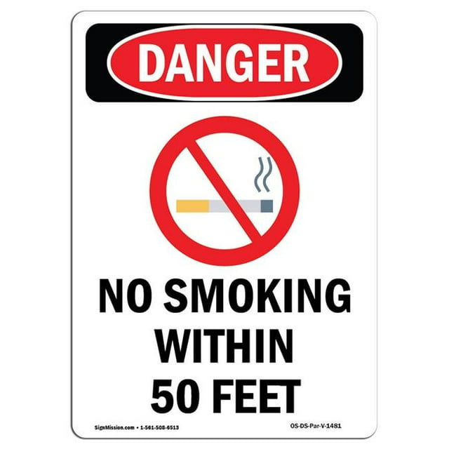 SignMission OS-DS-A-1218-V-1481 12 x 18 Po Signe de Danger OSHA - Ne Pas Fumer à Moins de 50 Pieds