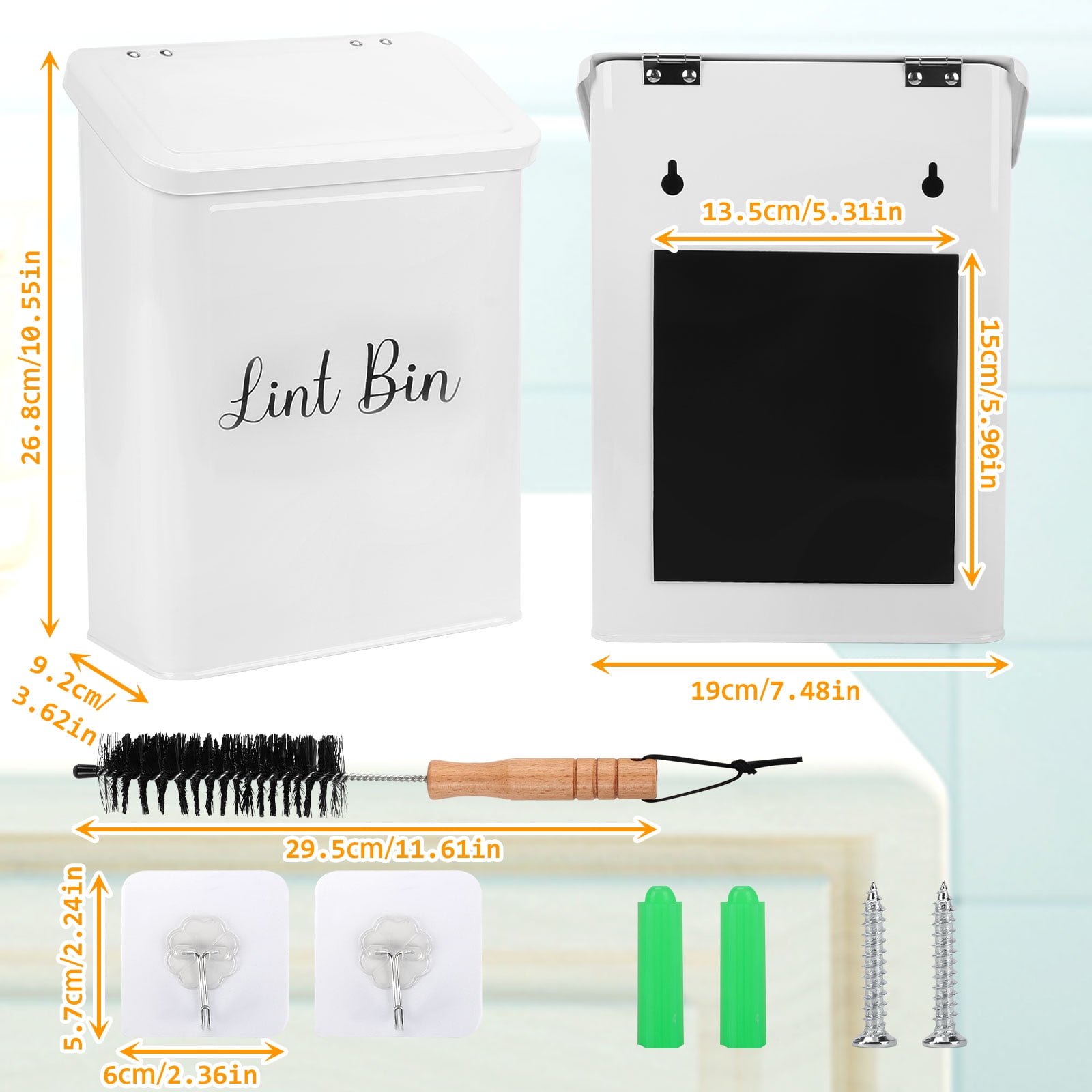 Bigking Lint Bin for Laundry Room Organization and Storage, Includes Magnetic Hook & Lint Brush, Wall-Mounted Laundry Dryer Bin for Laundry Room Decor, Space-Saving Trash Can
