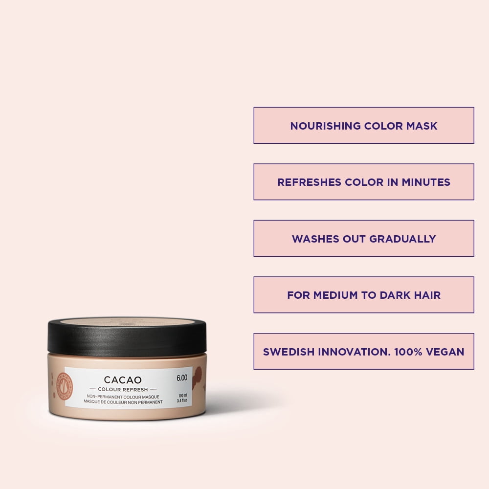 Maria Nila Colour Refresh, Cacao 3.4 Fl Oz, Brown Hair mask, Semi-Permanent Pigments, 100% Vegan & Sulfate/Paraben free
