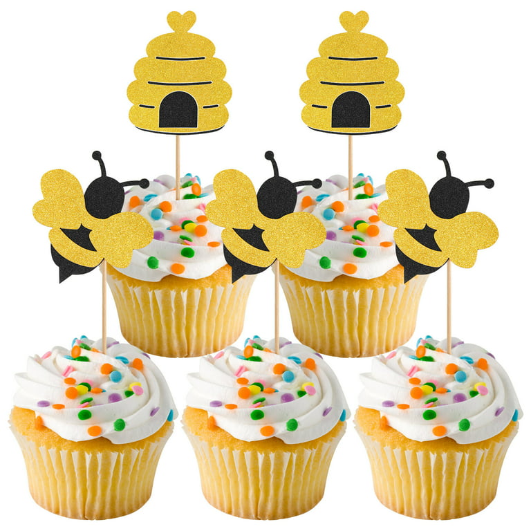 Bee Birthday Cupcake Toppers, Honey Bee-Day Cake Toppers, Honeycomb Fi