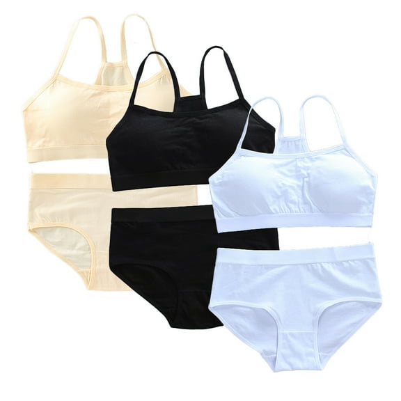 6 Pcs Girls’seamless Underwear Set Lightly Padded Training Beginner Bras Girls Underwear Size 8-14