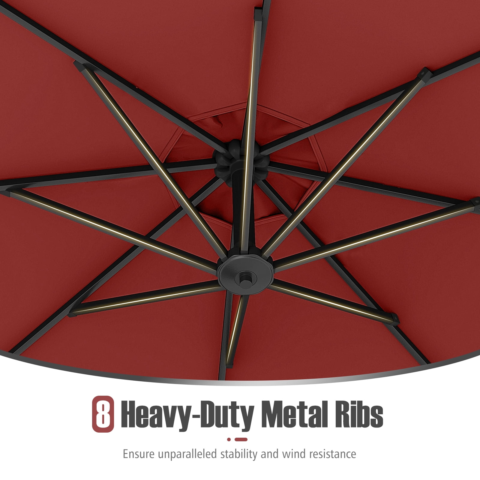 Gymax 10 FT Offset Hanging Umbrella with Base Patio Cantilever Umbrella w/ Infinite Tilt Red