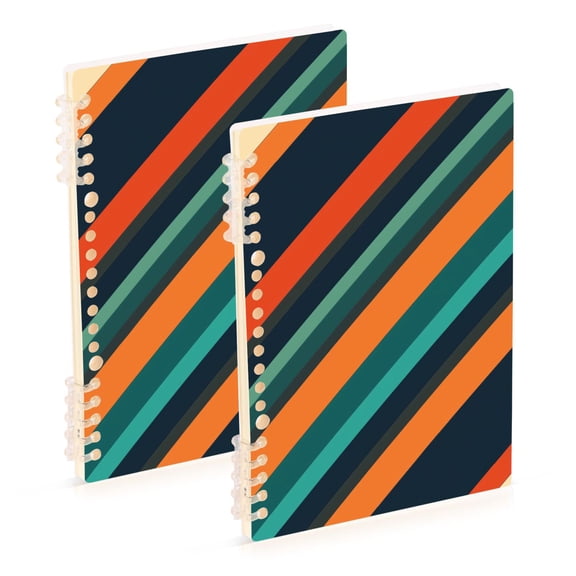 FORMRS 1-Subject Spiral Notebook 8" x 5" College Ruled 60 Refillable Sheet A5 Hard Cover, 2 Pack, Retro Stripes