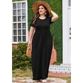 thumbnail image 2 of SHOWMALL Women's Plus Size Elegant Maxi Dress with Pockets, Black 2X Short Sleeve Scoop Neck Casual to Dressy Curvy Fit, 2 of 5