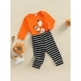 thumbnail image 3 of Bagilaanoe Newborn Baby Girl Halloween Outfits Long Sleeve Romper Tops + Pants 3M 6M 12M 18M Letter Ghost Stripe Print Spring Clothing, 3 of 9