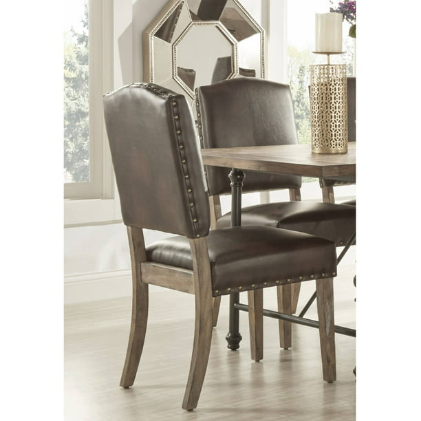 Weston Home Nailhead Upholstered And Wood Dining Chair Set Of 2 Brown Faux Leather Walmart Com Walmart Com