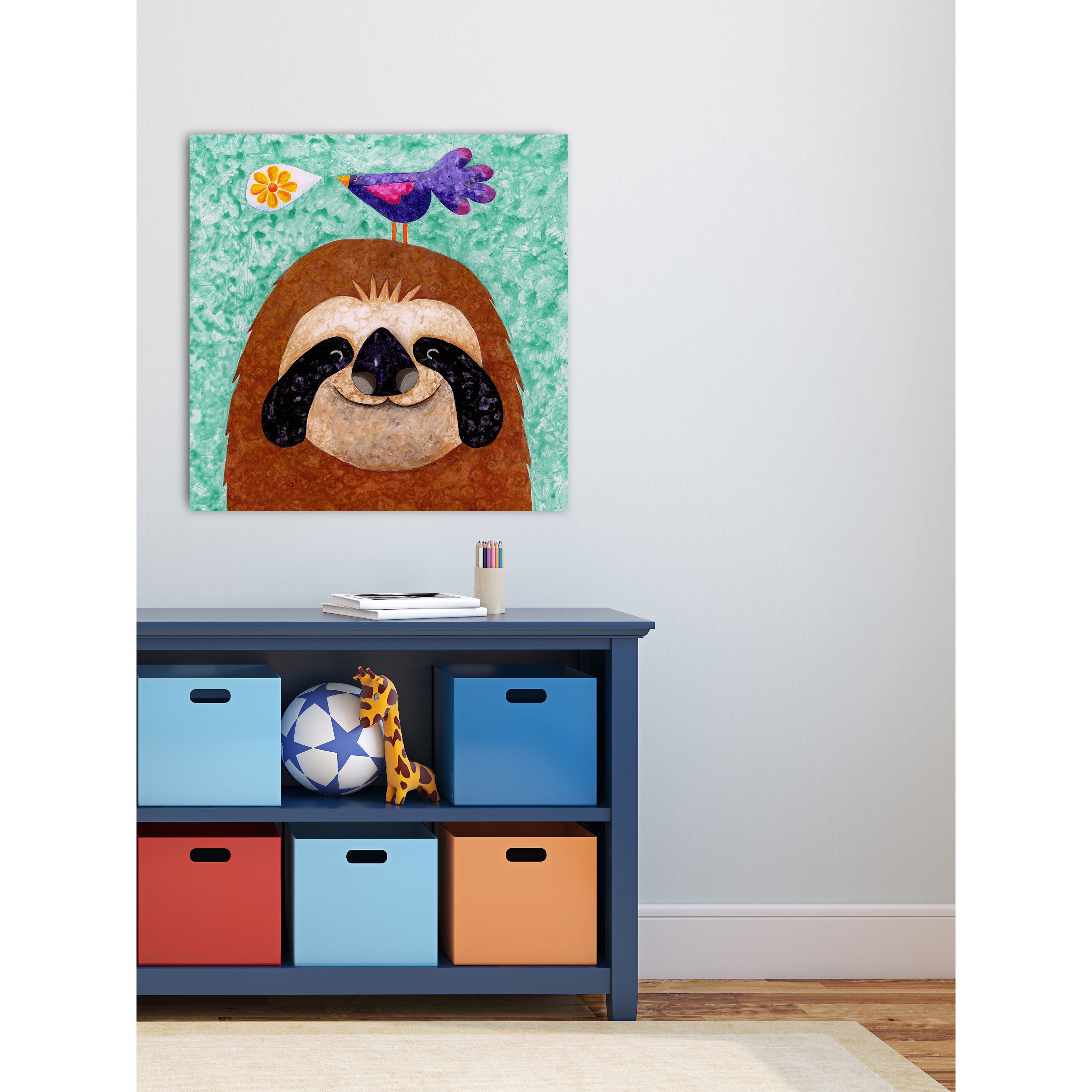 Marmont Hill - "Sloth Happy" by Janet Nelson Painting Print on Wrapped Canvas