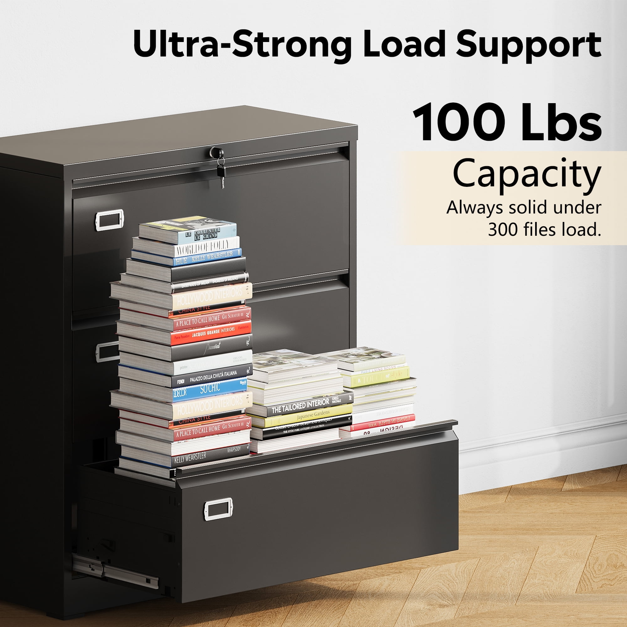 GALAXHERO Lateral File Cabinet with 3 Drawer, Metal Lockable Storage Cabinet for Home Office, Hanging Files Letter/Legal/F4/A4 Size, Black