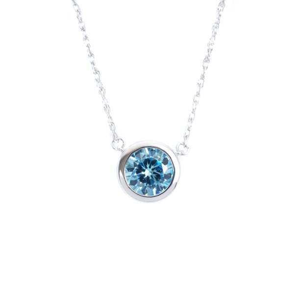 ONLINE Round Bezel Set Blue Cubic Zirconia Sterling Silver Necklace
