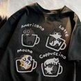 thumbnail image 3 of Camiseta de manga corta para hombre y mujer, camisa holgada con diseño de gato café, Mocha Latte Original, tres flores, Harajuku, 3 of 4
