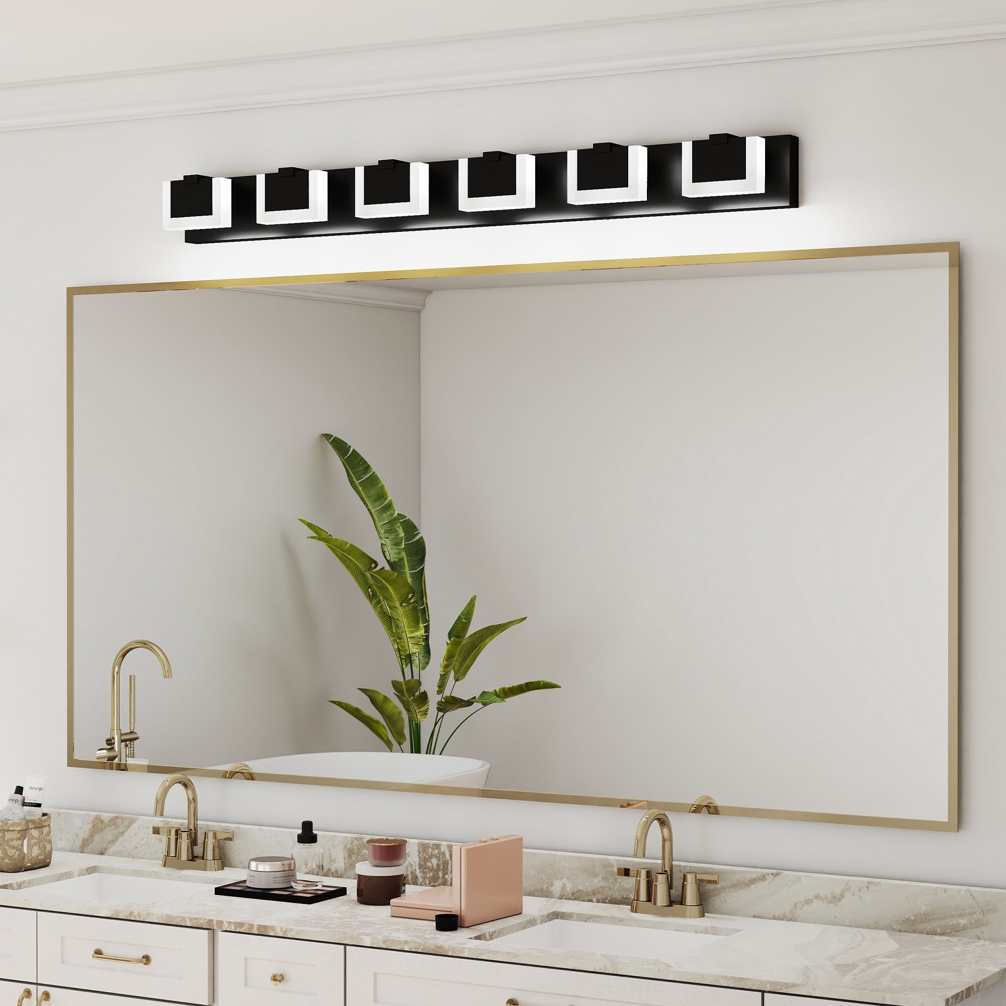 6 Lights Modern Black Vanity Light Up and Down, 45.7 in Black LED Vanity Light Fixtures Bathroom Wall Light Over Mirror 6000K
