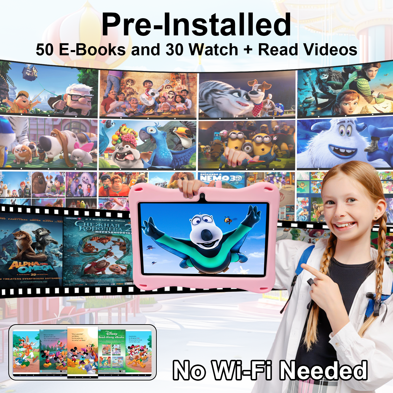 Kids Tablet,Android Toddler Tablet, 128GB Storage, Dual Camera, Shockproof Case, Parental Control Tablets Support