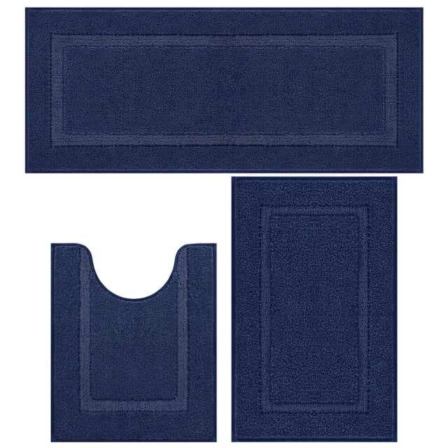Juego de alfombras de baño Shacos, azul marino, 3 piezas, suaves y absorbentes