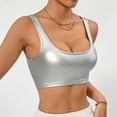 thumbnail image 4 of Spaghetti Strap Camis Women'S U Neck Sleeveless Clubwear Shiny Metallic Crop Top,Silver Women Blending Shirts XL, 4 of 9