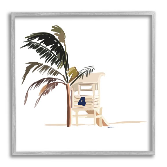 Stupell Industries Minimal Tropical Beach Botanical & Floral Painting Gray Framed Art Print Wall Art, 24 x 24