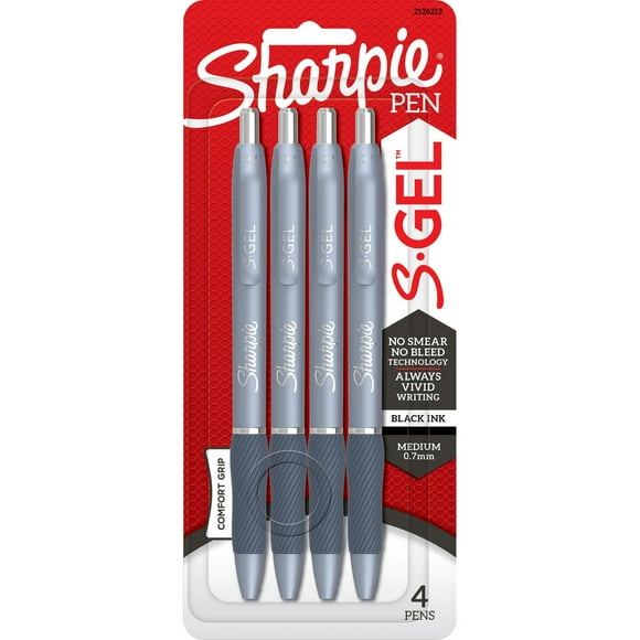 Sharpie S-Gel, Gel Pens, Medium Point - 0.7 mm, Frost Blue Barrel, Black Gel Ink Pens, 4 Count