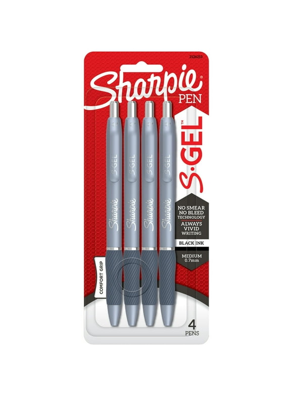 Sharpie S-Gel, Gel Pens, Medium Point - 0.7 mm, Frost Blue Barrel, Black Gel Ink Pens, 4 Count