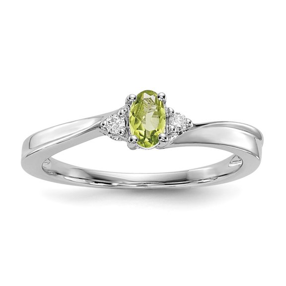 Auriga Fine Jewelry 925 Sterling Silver Rhodium Plated Peridot Solitaire Engagement Ring Size 7 for Women