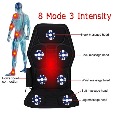 8 Mode 7 Intensity Full Body Electric Kneading Rolling Vibration Back Neck Lumbar Shiatsu Massager with Heat Memory Foam Car/Home Massage Mat Pad Seat Cushion for Chair Seat