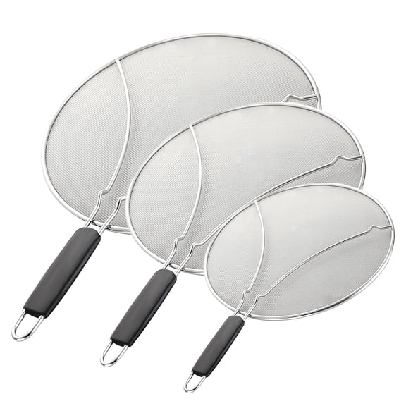 Behome 3 Pack Splatter Screen Set for Frying Pan, 13", 11.5", 9.5" Stainless Steel Grease Splatter Guard, Heat-Resistant Handle, Oil Splash Cover for Bacon, Fried Chicken & Cooking