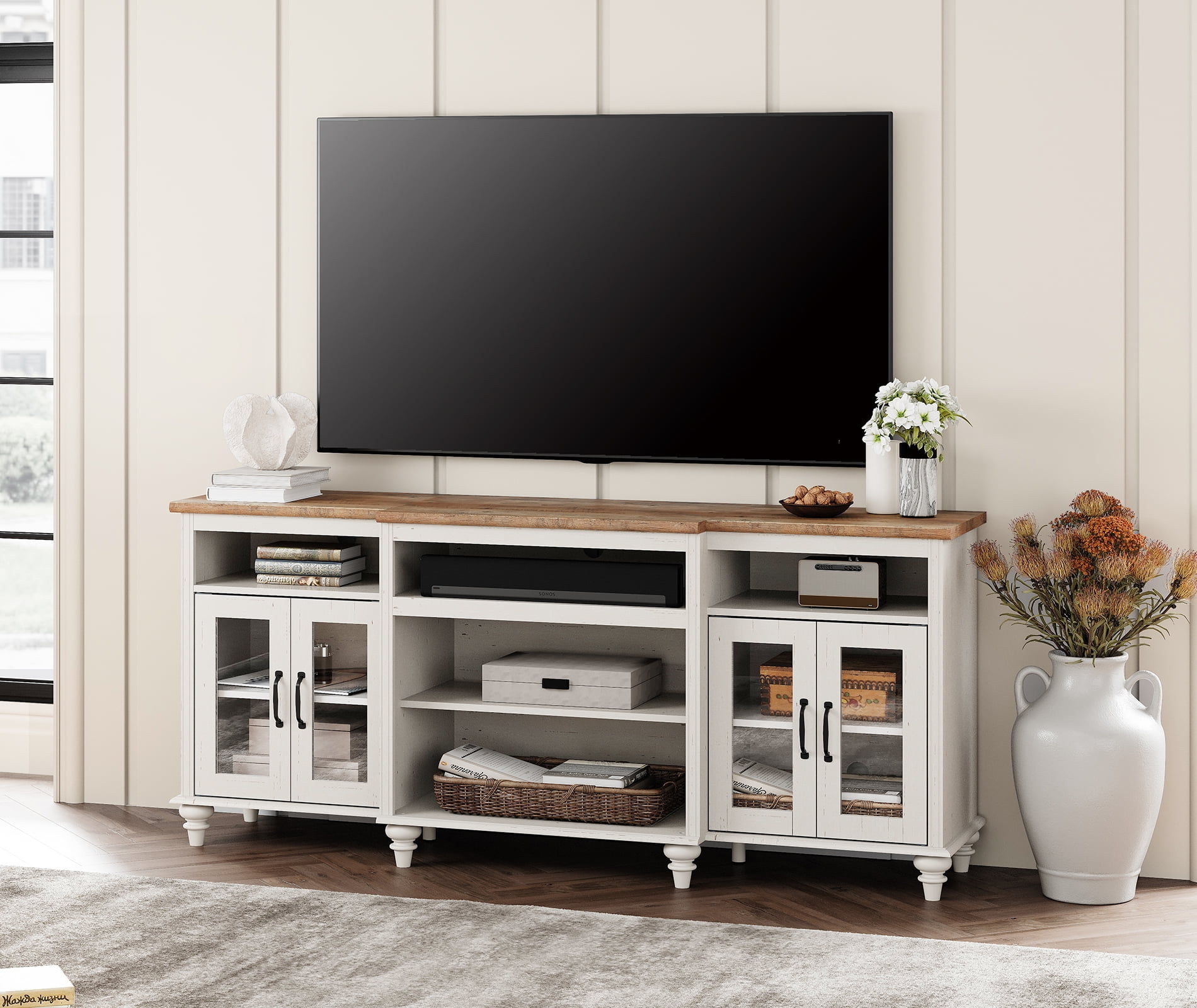 WAMPAT Wide TV Stand for 75 Inch TV, 70 Inch TV Console Table with Adjustable Shelf for Living Room, Off White