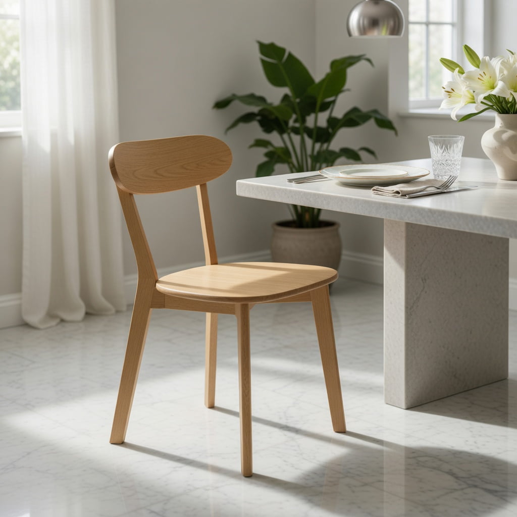 Hommoo Mid Century Modern Solid Wood Dining Chairs Set of 2, Ergonomic Curved Back, Adjustable Leveling Feet, for Dining Room, Kitchen & Living Room, Natural Wood
