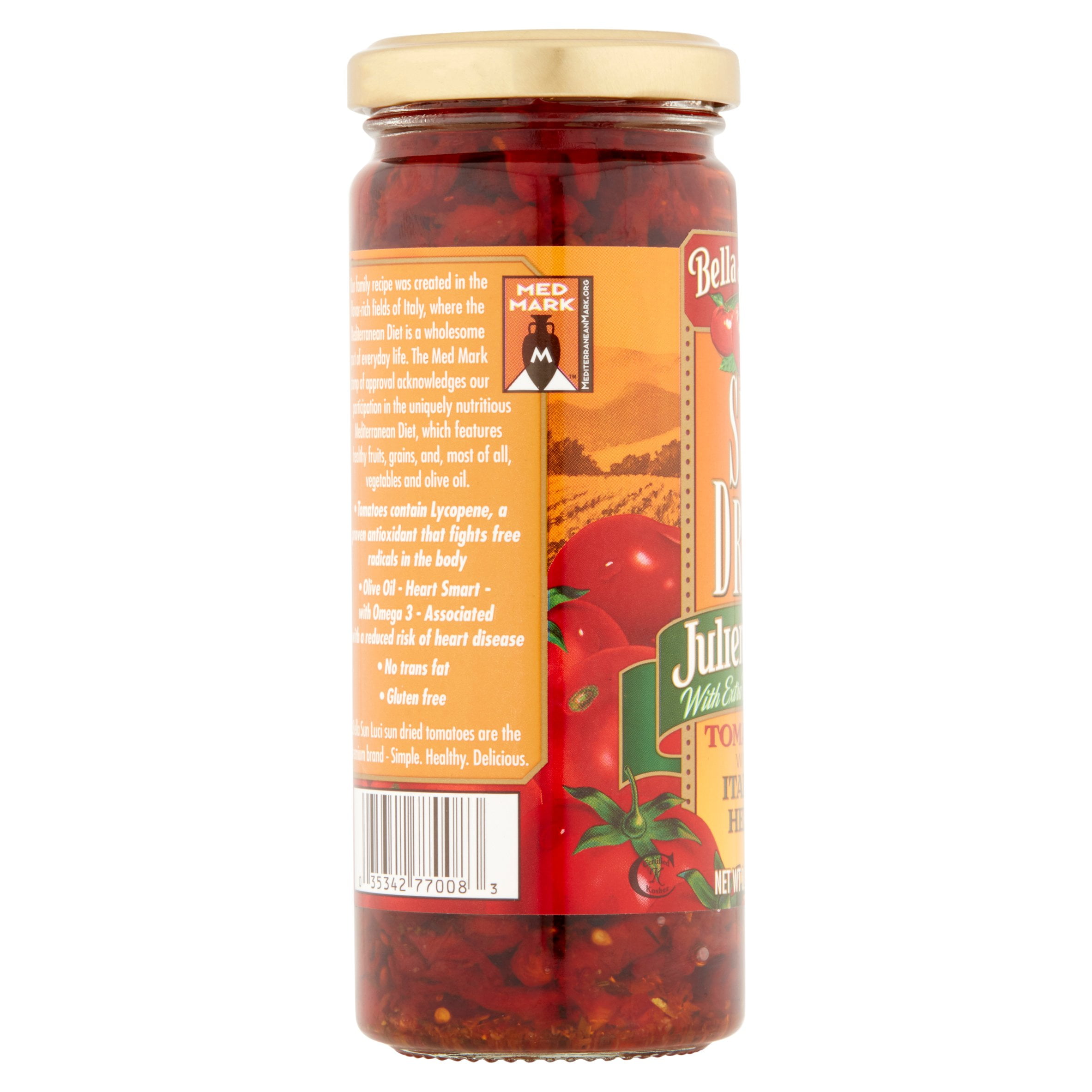 Bella Sun Luci Sun Dried Tomatoes in Olive Oil with Italian Herbs, Julienne Cut, 8.5 oz Jar