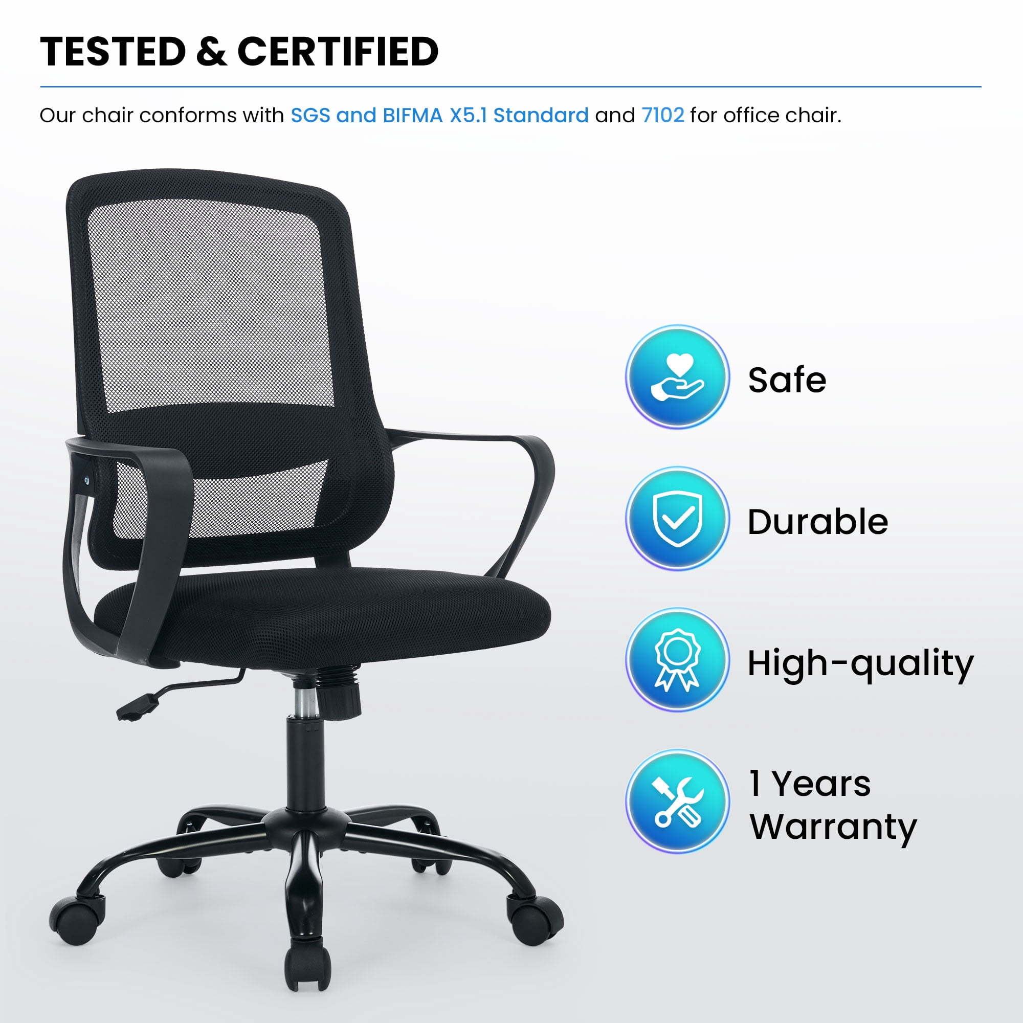 JONPONY Big and Tall Office Chair 400LBS Ergonomic Office Chair with Lumbar Support, Adjustable Armrest and Headrest Mesh Chair,8 Hours Heavy Duty Design,Black
