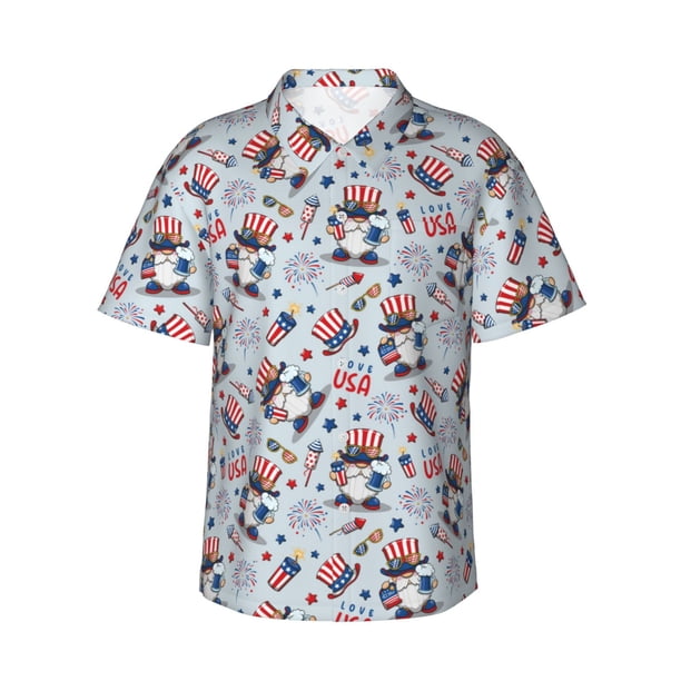 Balery I Love USA Camisas hawaianas de manga corta para hombre, camisas playeras de corte holgado, camisas de vacaciones con botones,X-Large