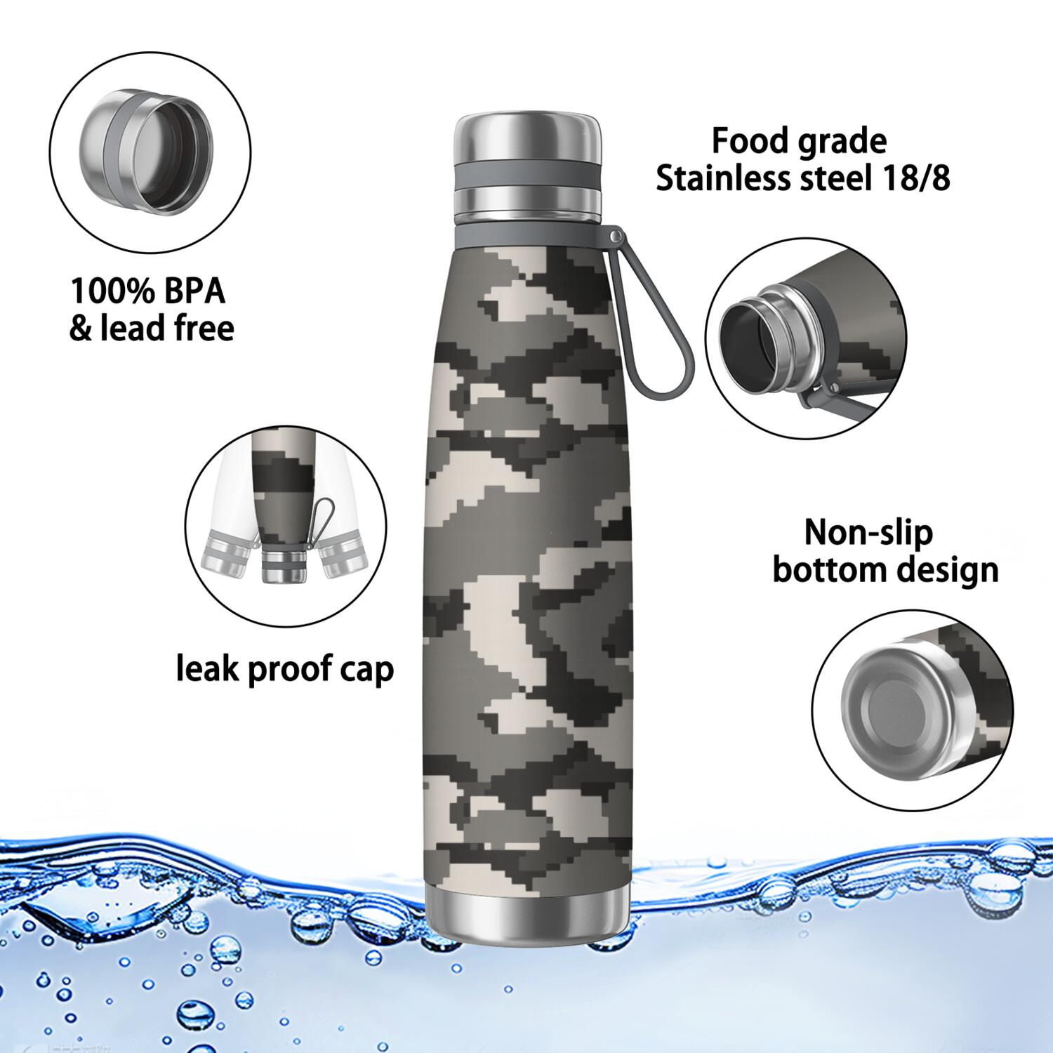 29oz Insulated Water Bottle with Tea Infuser, Stainless Steel Travel Mug, Camouflage Print