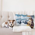 thumbnail image 4 of Ambesonne Cat Throw Pillow Cover 2 Pack, Sunbathing Kitten Seaside Shore, 24", Blue Pale Mustard, 4 of 7