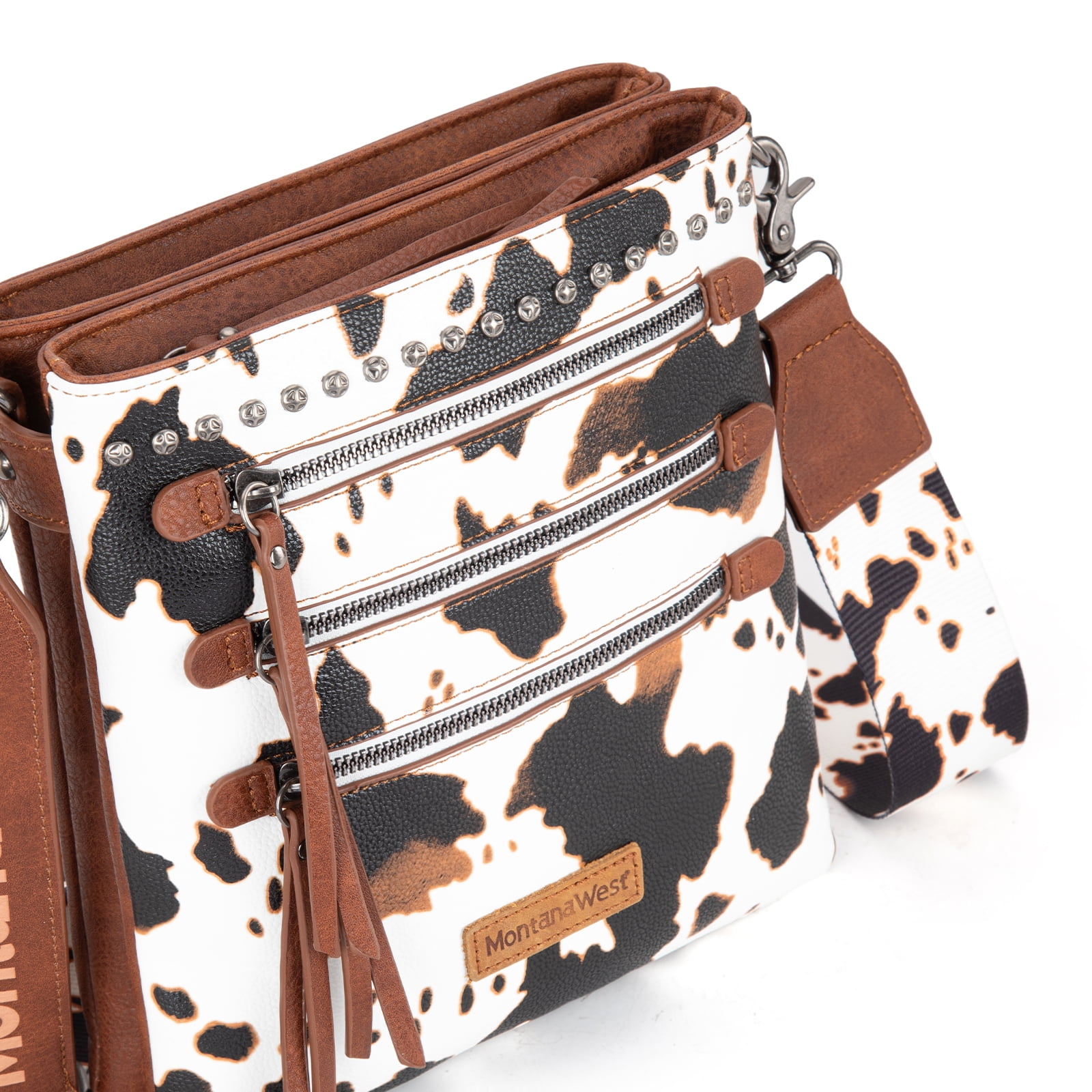 Montana West Crossbody Bags for Women Multi Pocket Cross Body Bag Purses with Guitar Strap, Cow-Brown