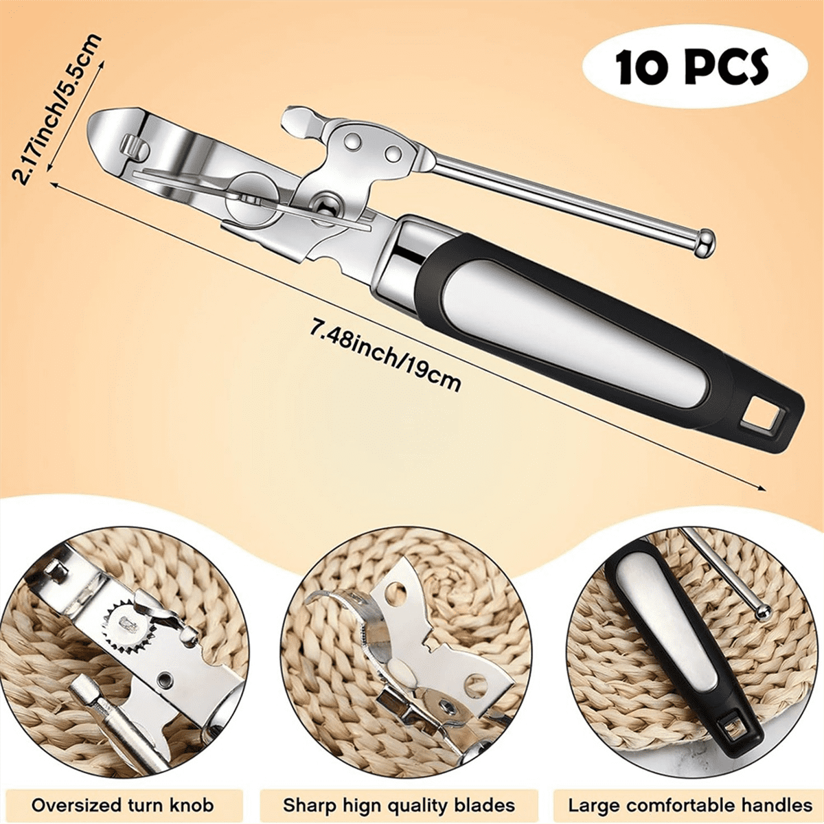 10 Pieces Can Opener Manual Soft Non Slip Grip Handle Heavy Duty HandHeld Safety