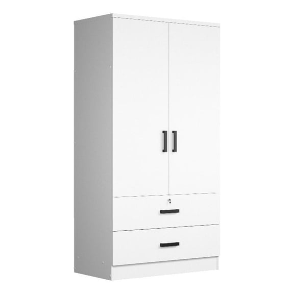 Kingfisher Lane Wood 2-Door Wardrobe Armoire with 2-Drawers in White