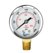 CARBO Instruments 2" Pressure Gauge, Chrome Plated Steel Case, Dry, 0-3000 psi/kPa, Lower Mount 1/4" NPT