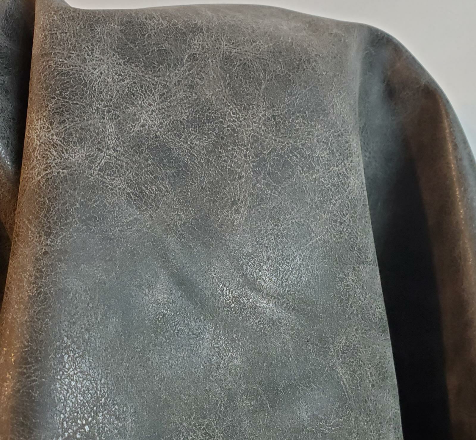 Gray Distressed Vegan Faux Leather Upholstery Fabric