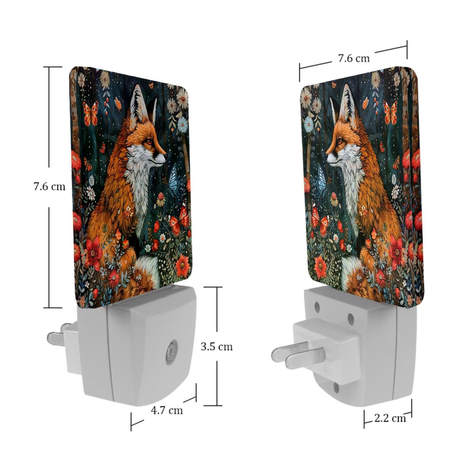 PhooArto Fox Butterflies Flowers Plug in LED Night Light Auto Sensor Dusk to Dawn Decorative Night for Bedroom, Bathroom, Kitchen, Hallway, Stairs, Baby's Room, Energy Saving
