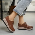 thumbnail image 6 of Domuza Women's Platform Oxford Shoes Classic Chunky Patent Leather PU Square Toe Wedges Casual Lace Up Sneakers for summer Brown 8（EU-40）, 6 of 6
