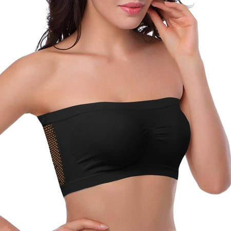 (2-Pack) Puawkoer Womens Non Padded Bandeau Tube Top Bra Wire Strapless Convertible Tube Tops for Womeny Plus Size Bralettes Basic Layer Tube Tops for Womeny L
