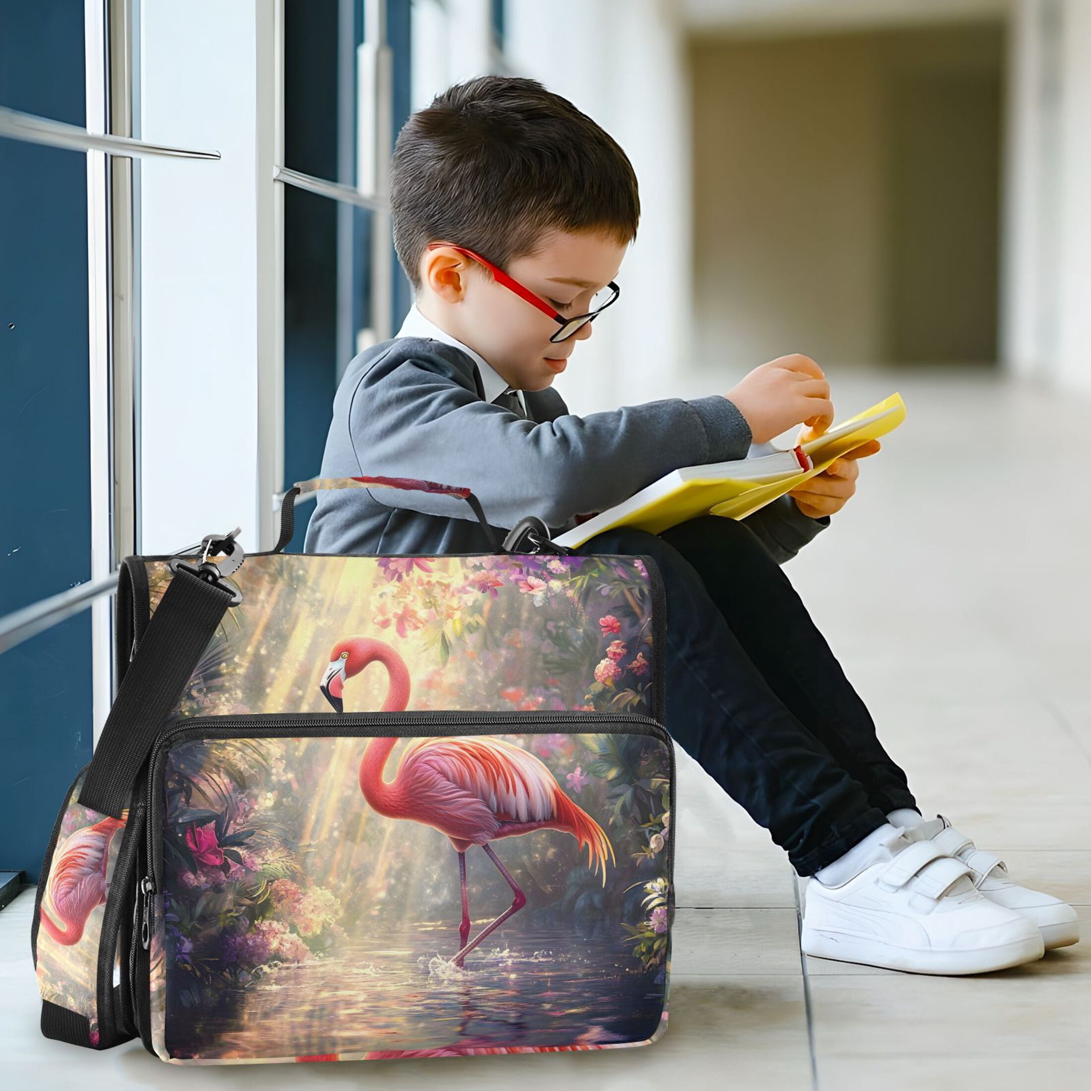 3 Ring Zipper Binder with Shoulder Strap Waterproof Trapper Keeper 2 Inch D-Ring 500 Sheets Capacity Flamingos Dance in Forest Water