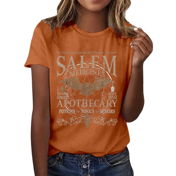FUZHIQ Women's Halloween Graphic Short Sleeve T Shirt Casual Comfortable Tee Print Top For Party Daily Wear