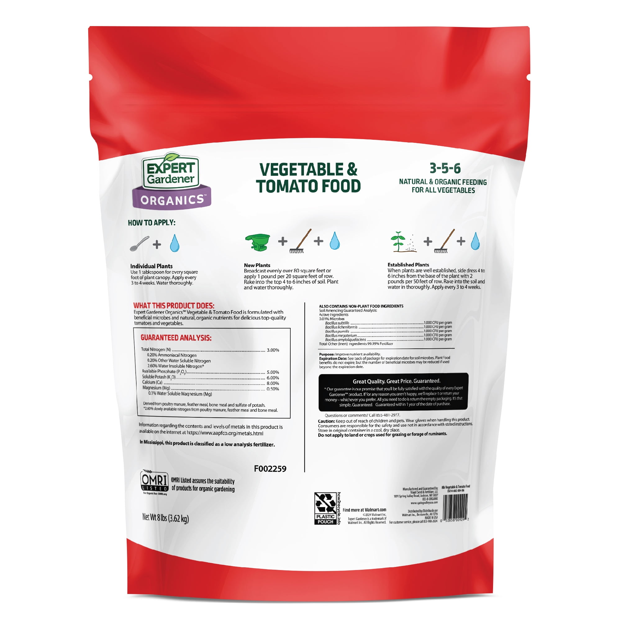 Expert Gardener Organics Vegetable & Tomato Food, 8 lb Fertilizer