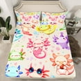 thumbnail image 2 of jejeloiu Colorful Kawaii Axolotl Bed Sheets,Watercolor Balloon King Sheets,Multicolor Cartoon Salamander Sheet Set For Kids,Super Cozy Room Decor,4pcs, 2 of 7