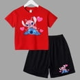 thumbnail image 3 of Conjunto de 2 piezas de camiseta y pantalones cortos de Disney Stitch para niños y niñas, de algodón, informal, cómodo y a la moda, para verano, 3 of 5