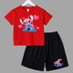 thumbnail image 3 of Conjunto de 2 piezas de camiseta y pantalones cortos de Disney Stitch para niños y niñas, de algodón, informal, cómodo y a la moda, para verano, 3 of 5