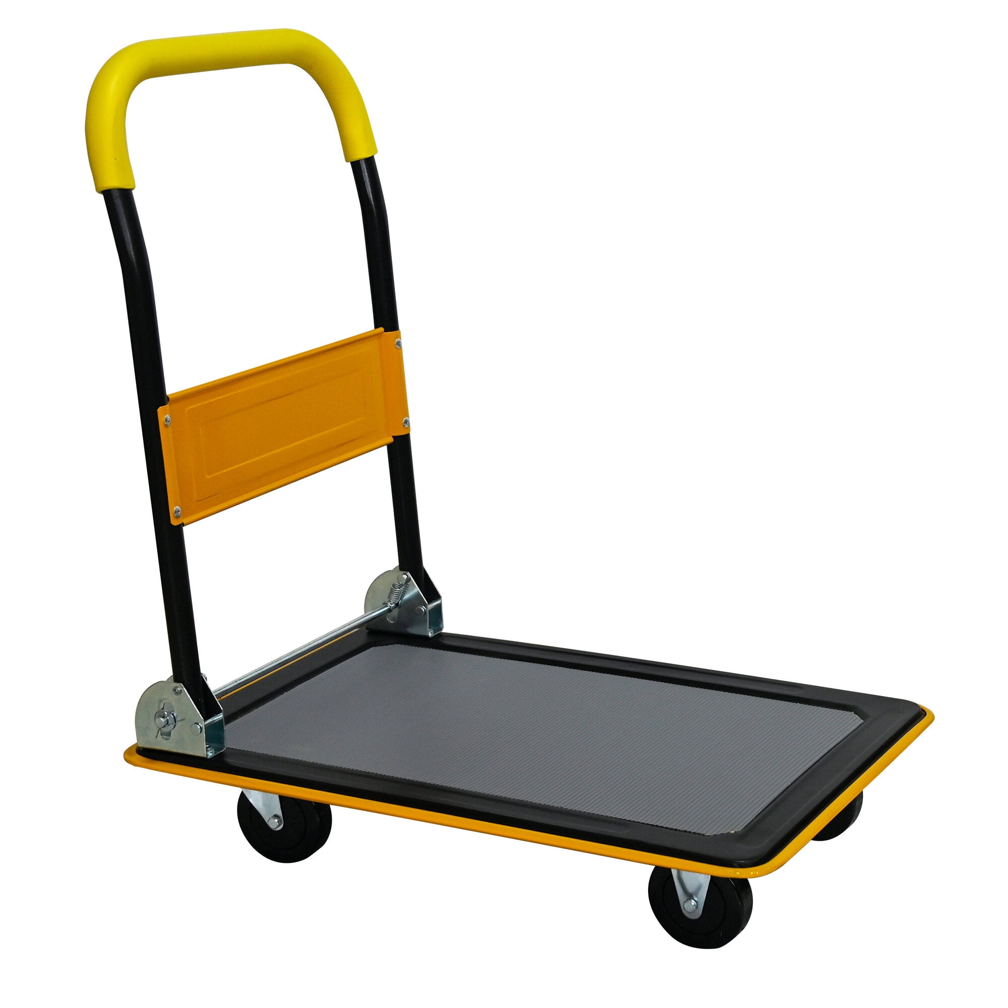 Dolly, Flatbed Cart, 330lbs Heavy Duty Capacity Platform Hand Truck 360 Degree Swivel Wheels Foldable Push Hand Cart for Loading and Storage, Warehouse-Yellow, Yellow Hand Truck,Furniture Dolly