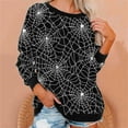 thumbnail image 1 of 2023 Chandail en Molleton de Mode pour Femmes 50 % de Rabais Liquidation Femmes Manches Longues Décontractées Col Rond Hauts Blouse Ample Imprimé Graphique d'Halloween, 1 of 6